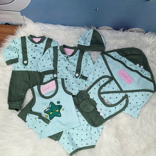 Starry Theme 10-Piece Newborn Baby Starter Set - Green