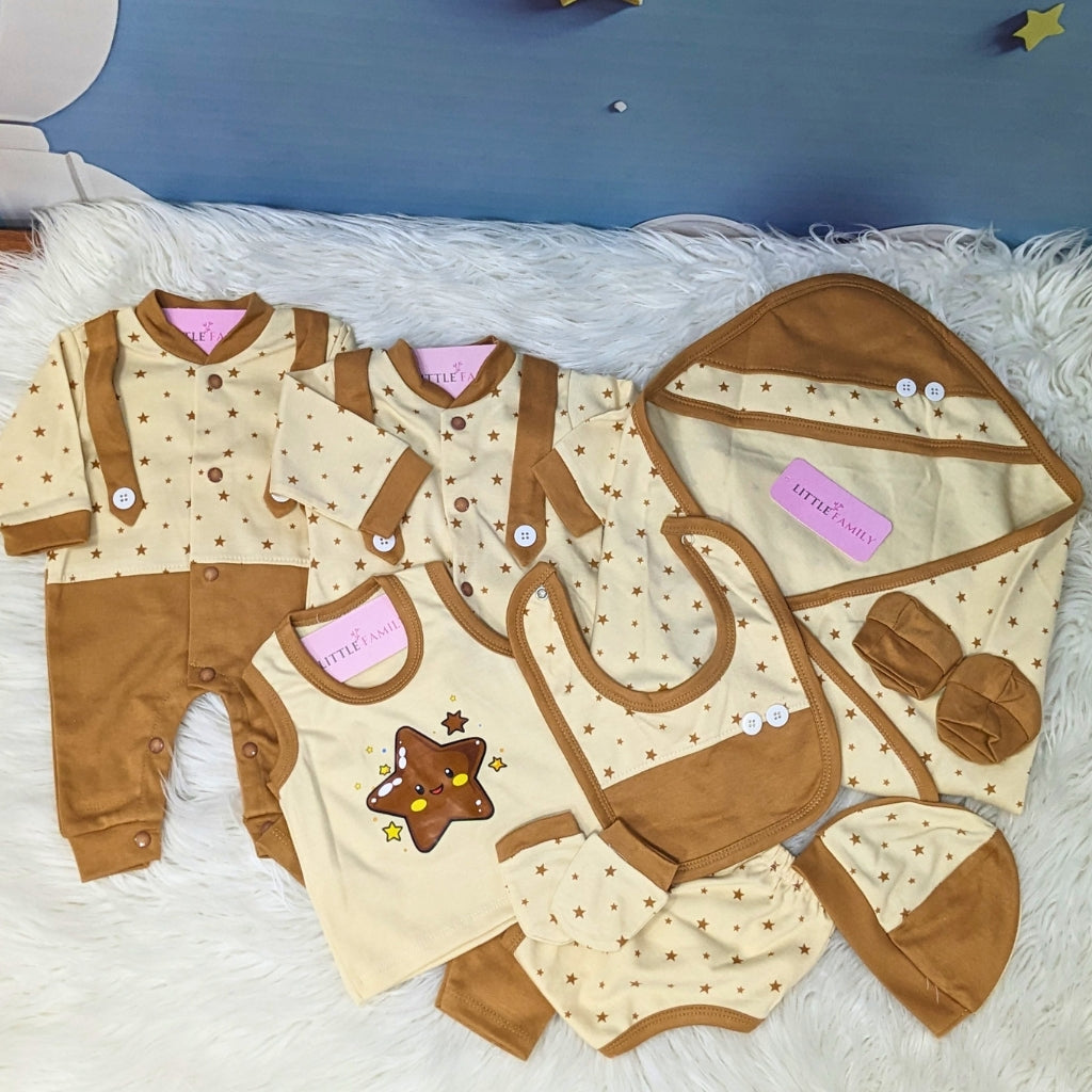 Starry Theme 10-Piece Newborn Baby Starter Set - Light Brown