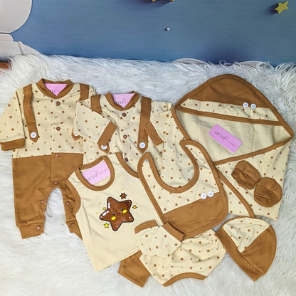 Starry Theme 10-Piece Newborn Baby Starter Set - Light Brown