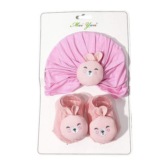 Pink Bunny Turban Cap & Booties Set