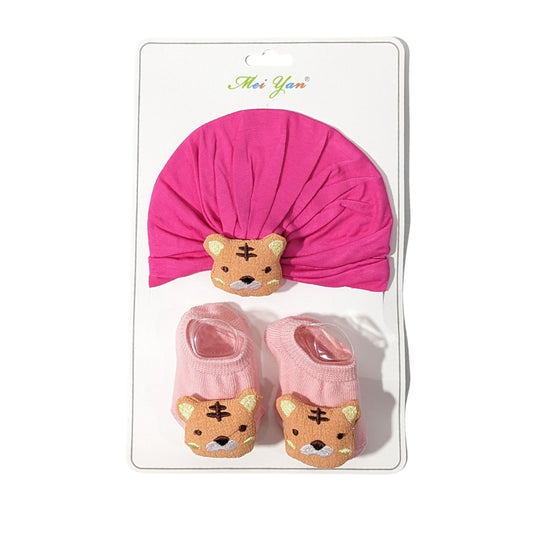 Shocking Pink Bunny Turban Cap & Booties Set