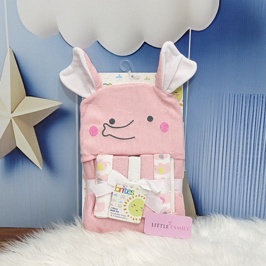 7-Piece Pink Elephant Hooded Baby Bath Set