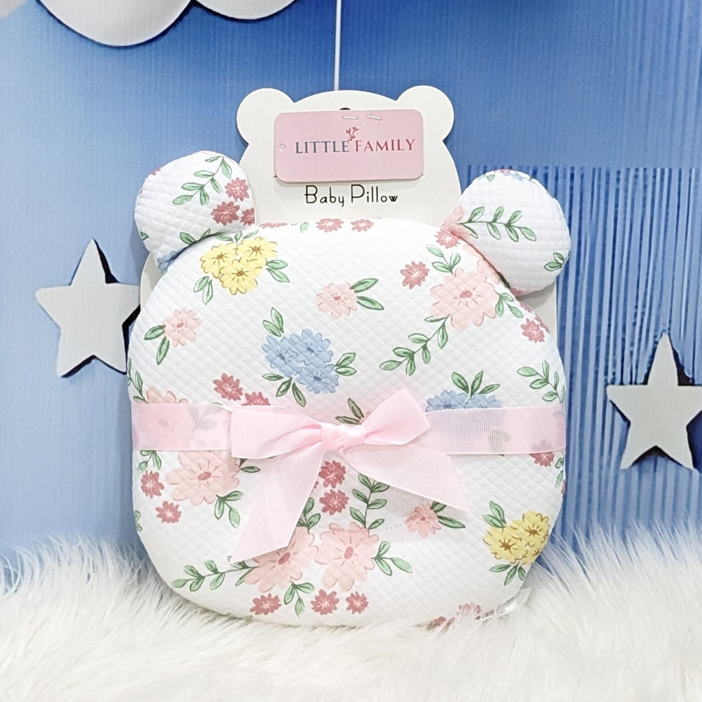 Flowers Print Baby Head Shaping Pillow - (Bear-Ear Design)