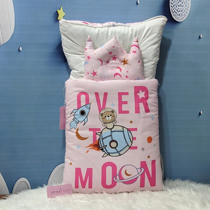 "Over The Moon" Theme Newborn Baby Carry Nest - Soft Poly Cotton | Pink