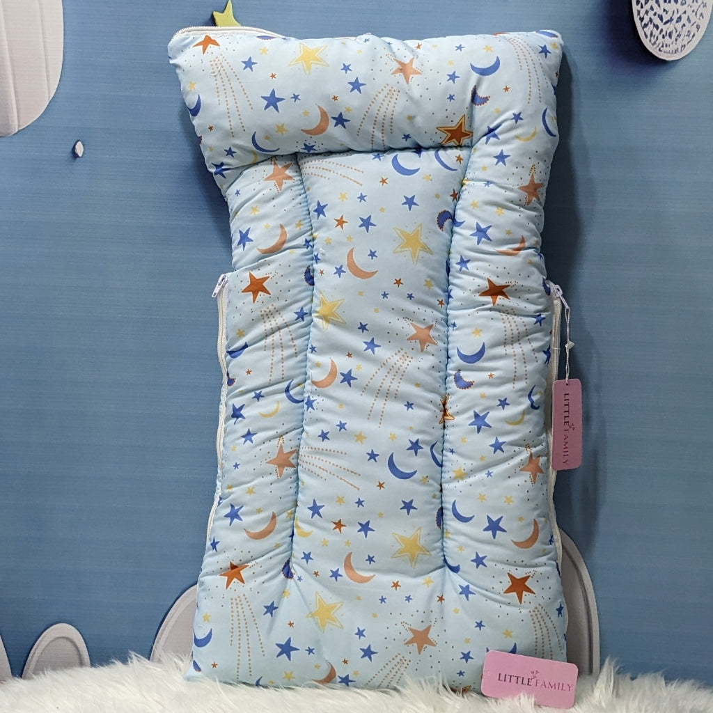 "Over The Moon" Theme Newborn Baby Carry Nest - Soft Poly Cotton | Sky Blue