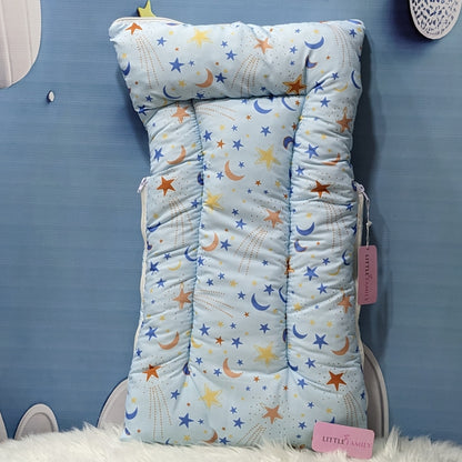 "Over The Moon" Theme Newborn Baby Carry Nest - Soft Poly Cotton | Sky Blue