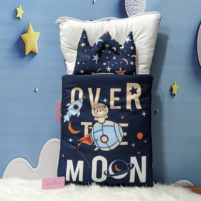 "Over The Moon" Theme Newborn Baby Carry Nest - Soft Poly Cotton | Navy Blue