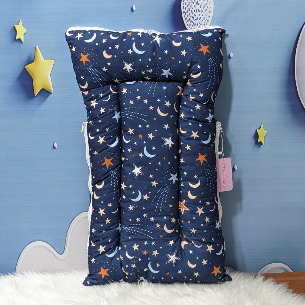 "Over The Moon" Theme Newborn Baby Carry Nest - Soft Poly Cotton | Navy Blue