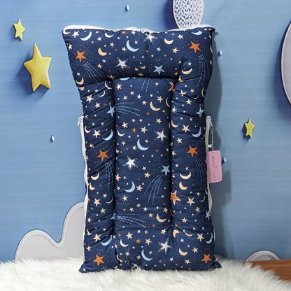 "Over The Moon" Theme Newborn Baby Carry Nest - Soft Poly Cotton | Navy Blue