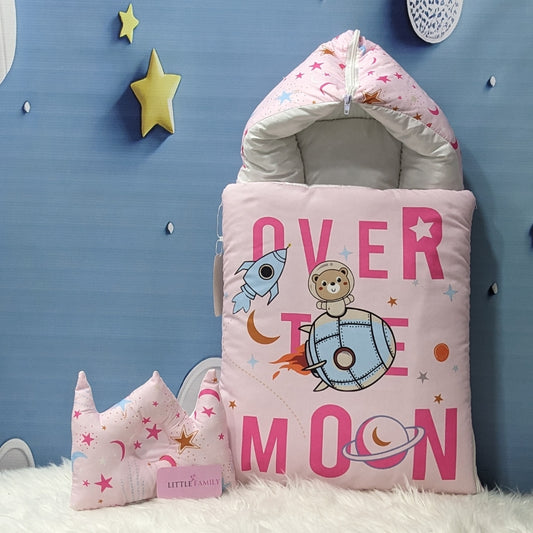 "Over The Moon" Theme Newborn Baby Carry Nest - Soft Poly Cotton | Pink