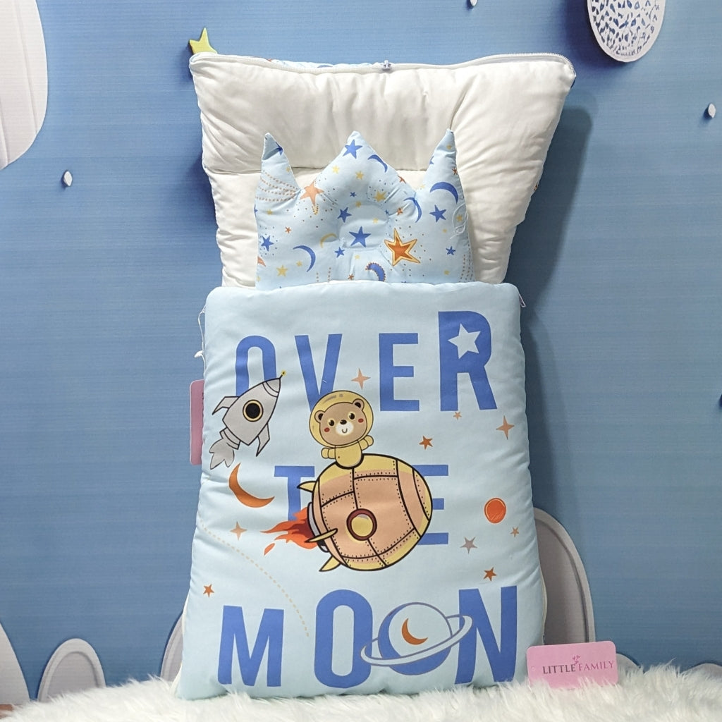 "Over The Moon" Theme Newborn Baby Carry Nest - Soft Poly Cotton | Sky Blue