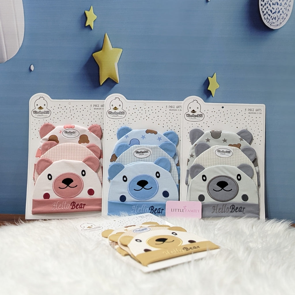 Newborn Baby Cotton Caps – Pack of 3 | Hello Bear