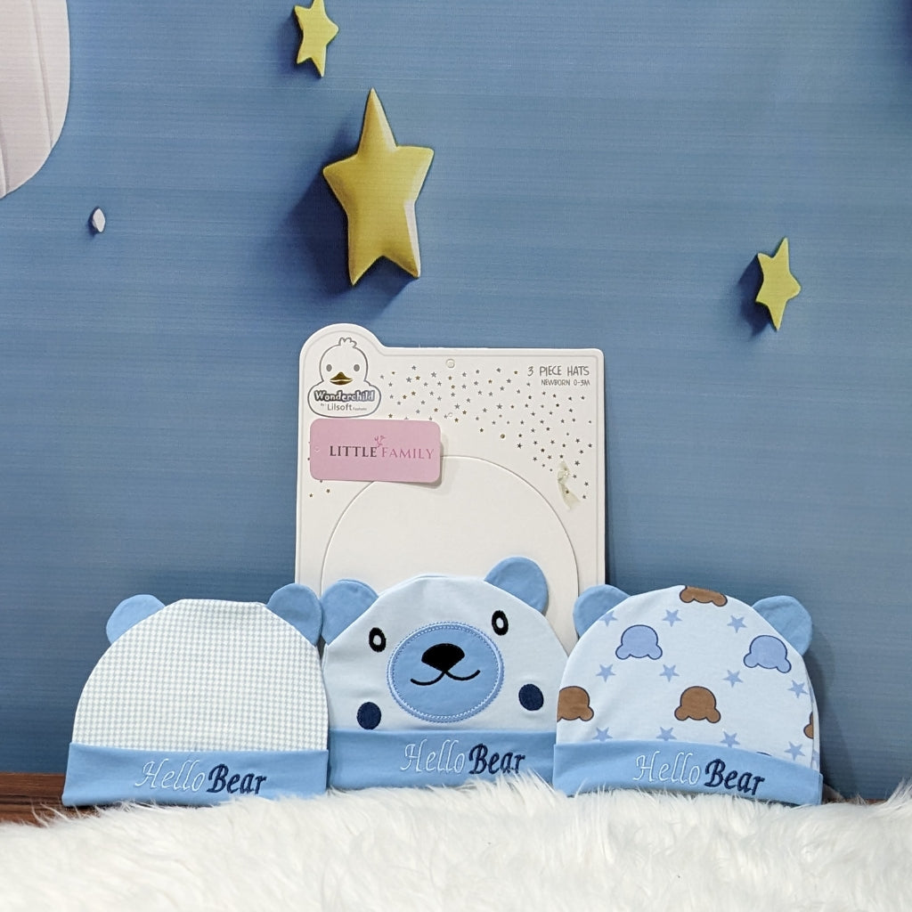 Newborn Baby Cotton Caps – Pack of 3 | Hello Bear