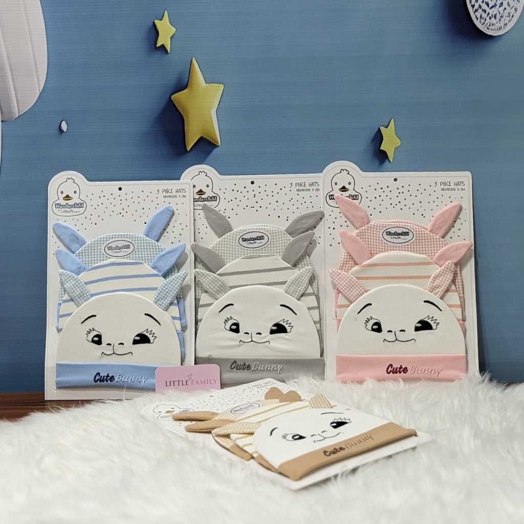 Newborn Baby Cotton Caps – Pack of 3 | Cute Bunny