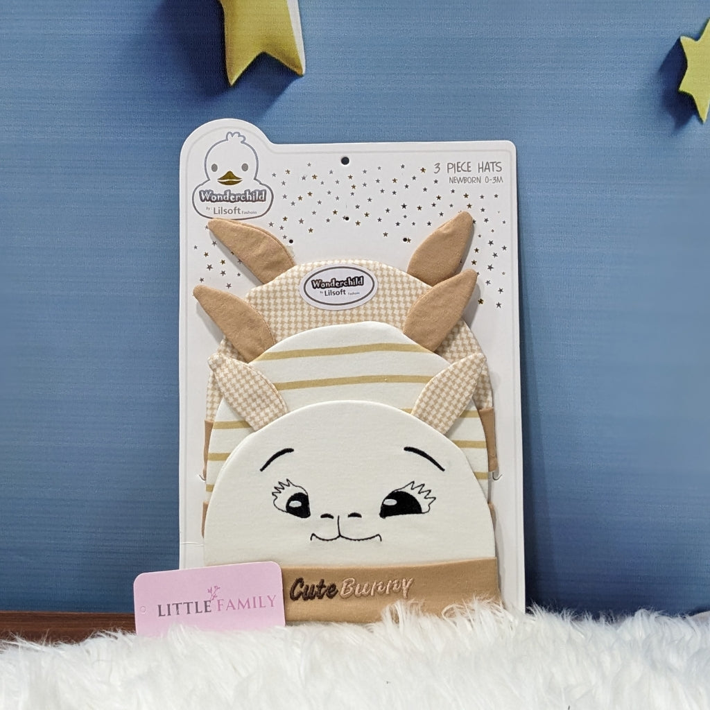 Newborn Baby Cotton Caps – Pack of 3 | Cute Bunny