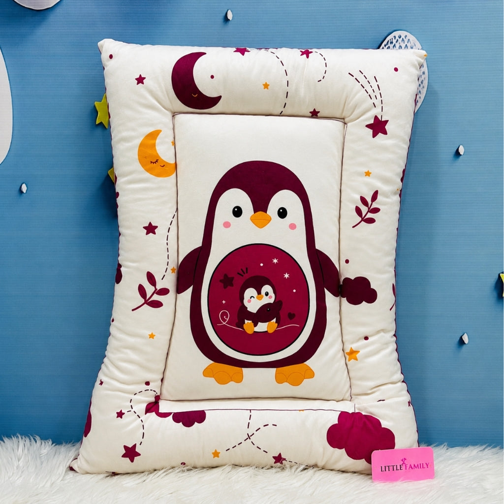 Premium 7-Piece Penguin Velvet Baby Bedding Set - Maroon