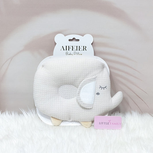 Elephant Print Baby Head Shaping Pillow | Light Grey