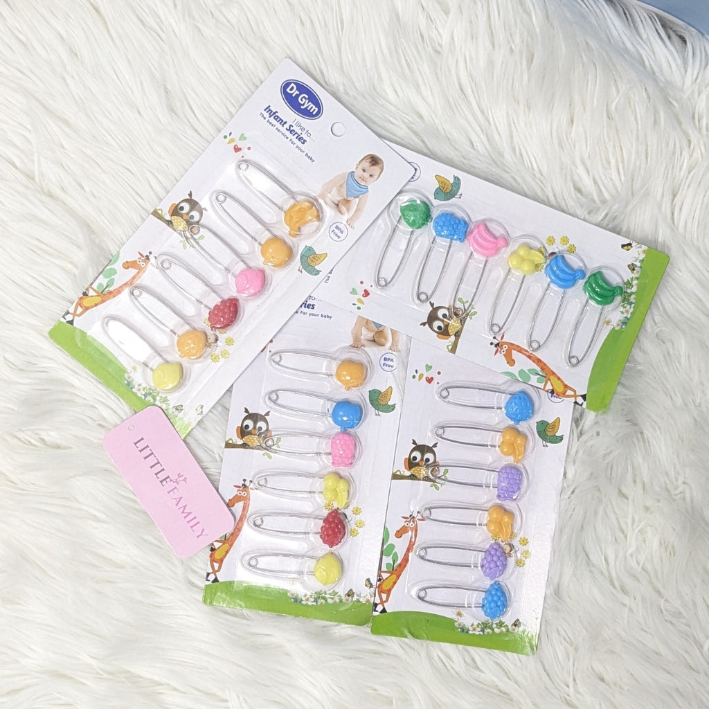 Premium BPA-Free Baby Safety Pins Set (6 Pieces) – Cute Fruit Design