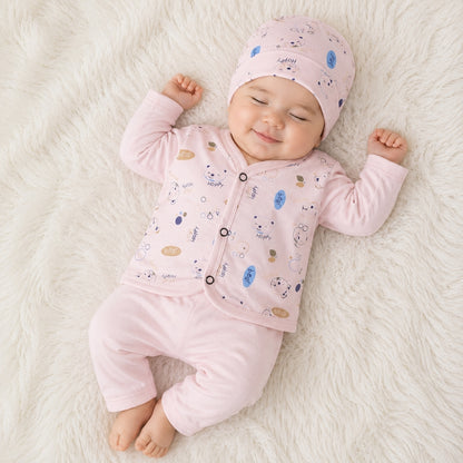 Newborn 3-Piece Cotton Outfit - Pink Bear