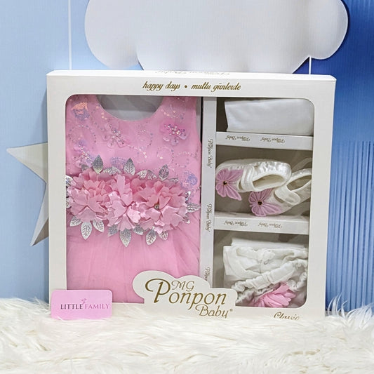Premium Newborn Baby Frock Set | Pink Butterfly
