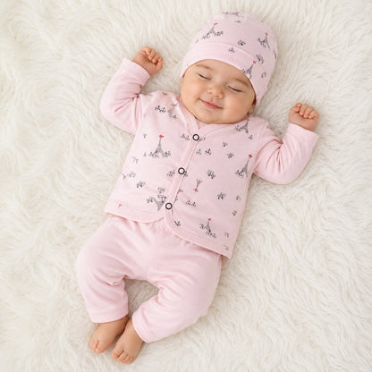 Newborn 3-Piece Cotton Outfit - Pink Paris