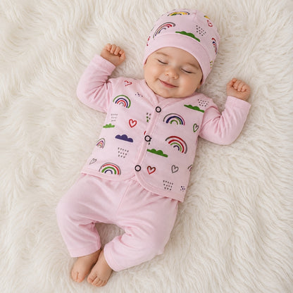 Newborn 3-Piece Cotton Outfit - Pink Rainbow