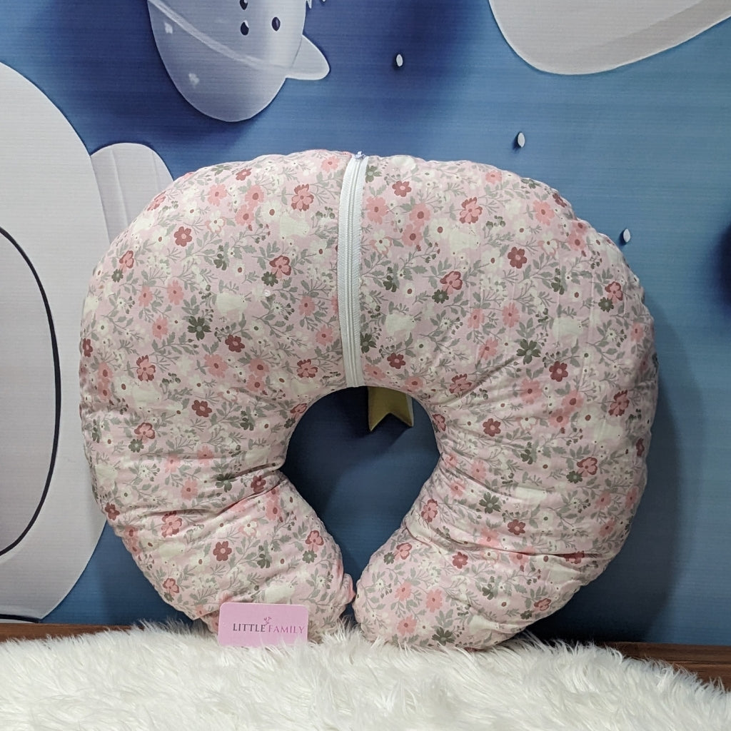 Pink Flower Theme Baby Feeding Pillow – Ergonomic Support for Breastfeeding Moms