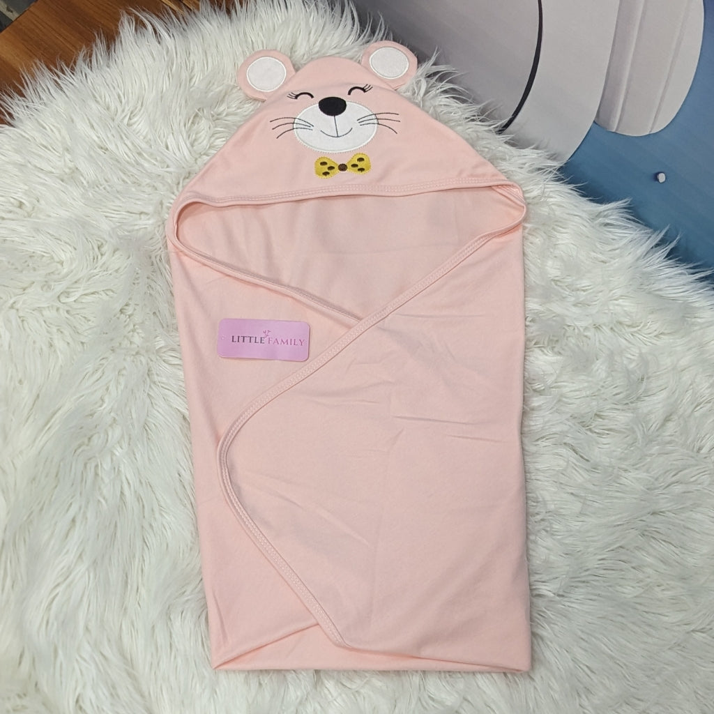 Premium Baby Hooded Wrapping Sheet | Pink Kitty