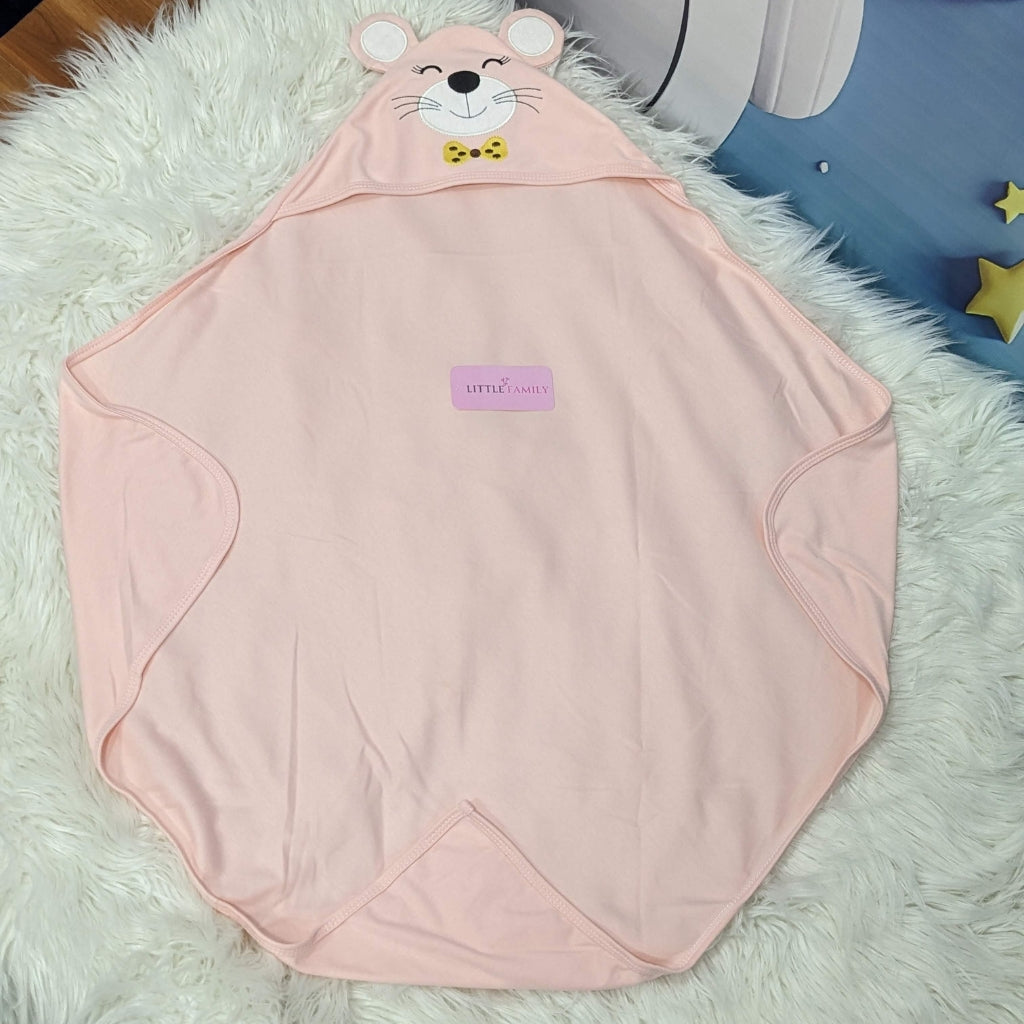 Premium Baby Hooded Wrapping Sheet | Pink Kitty