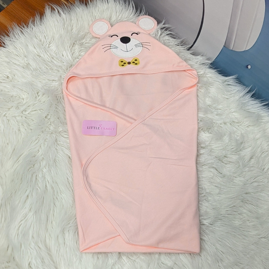 Premium Baby Hooded Wrapping Sheet | Pink Kitty