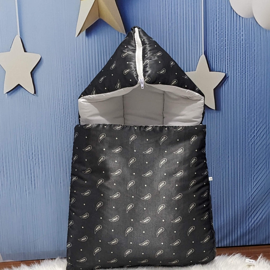 Premium Silk Printed  Baby Bedding Set - 8 Pieces (Black)