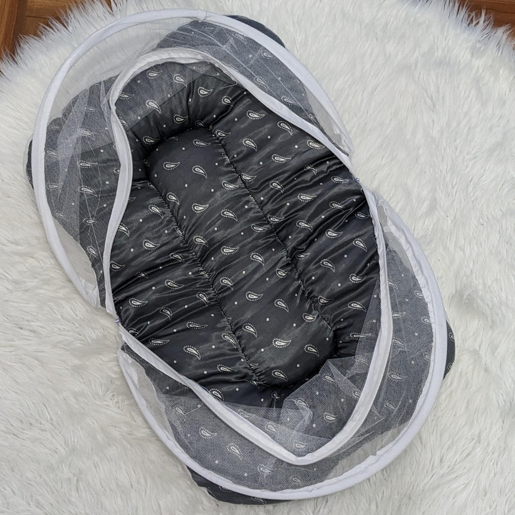 Premium Silk Printed  Baby Bedding Set - 8 Pieces (Black)