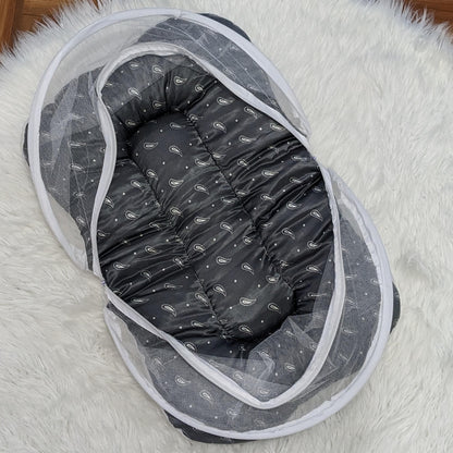 Premium Silk Printed  Baby Bedding Set - 8 Pieces (Black)