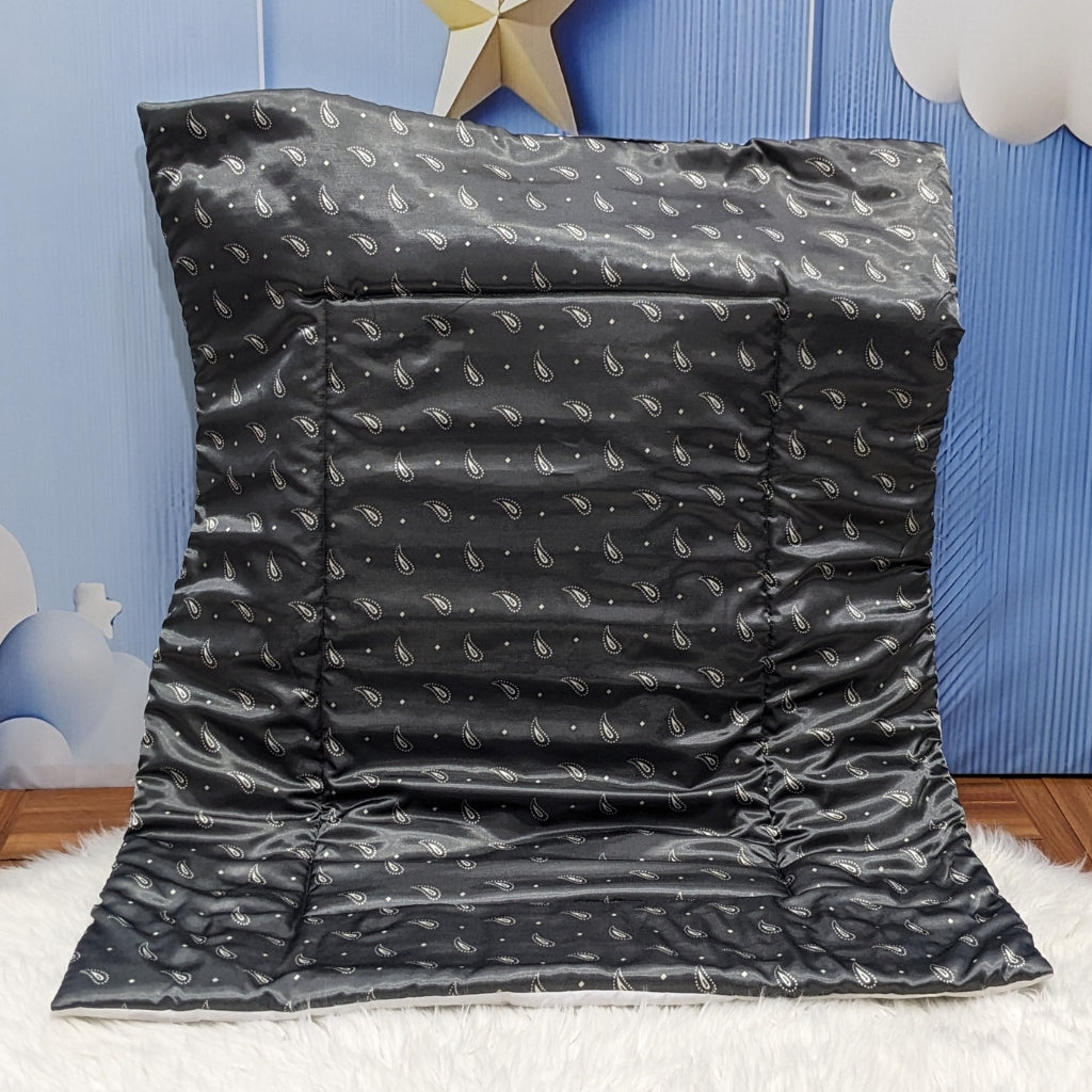 Premium Silk Printed  Baby Bedding Set - 8 Pieces (Black)