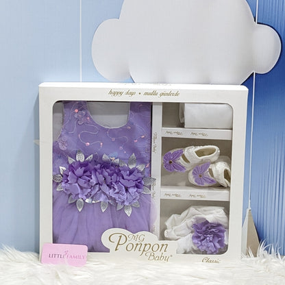 Premium Newborn Baby Frock Set | Purple Butterfly