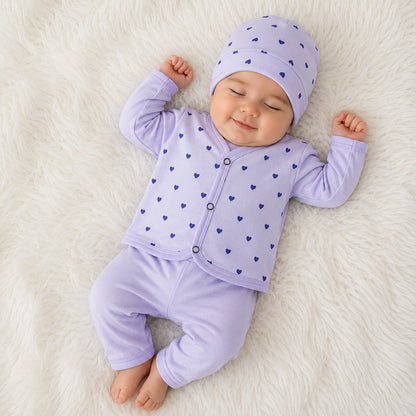 Newborn 3-Piece Cotton Outfit - Purple Heart