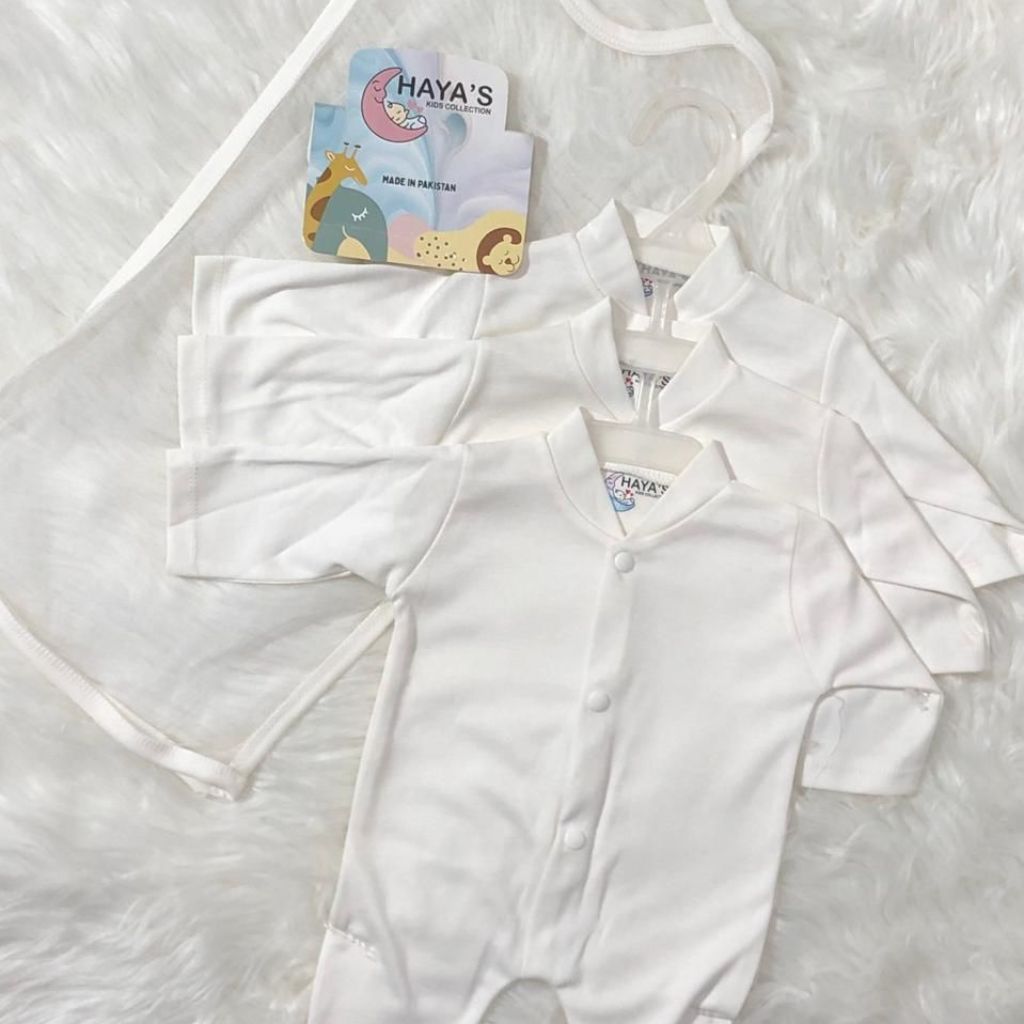 3 PC'S Baby Romper Set - Plain White