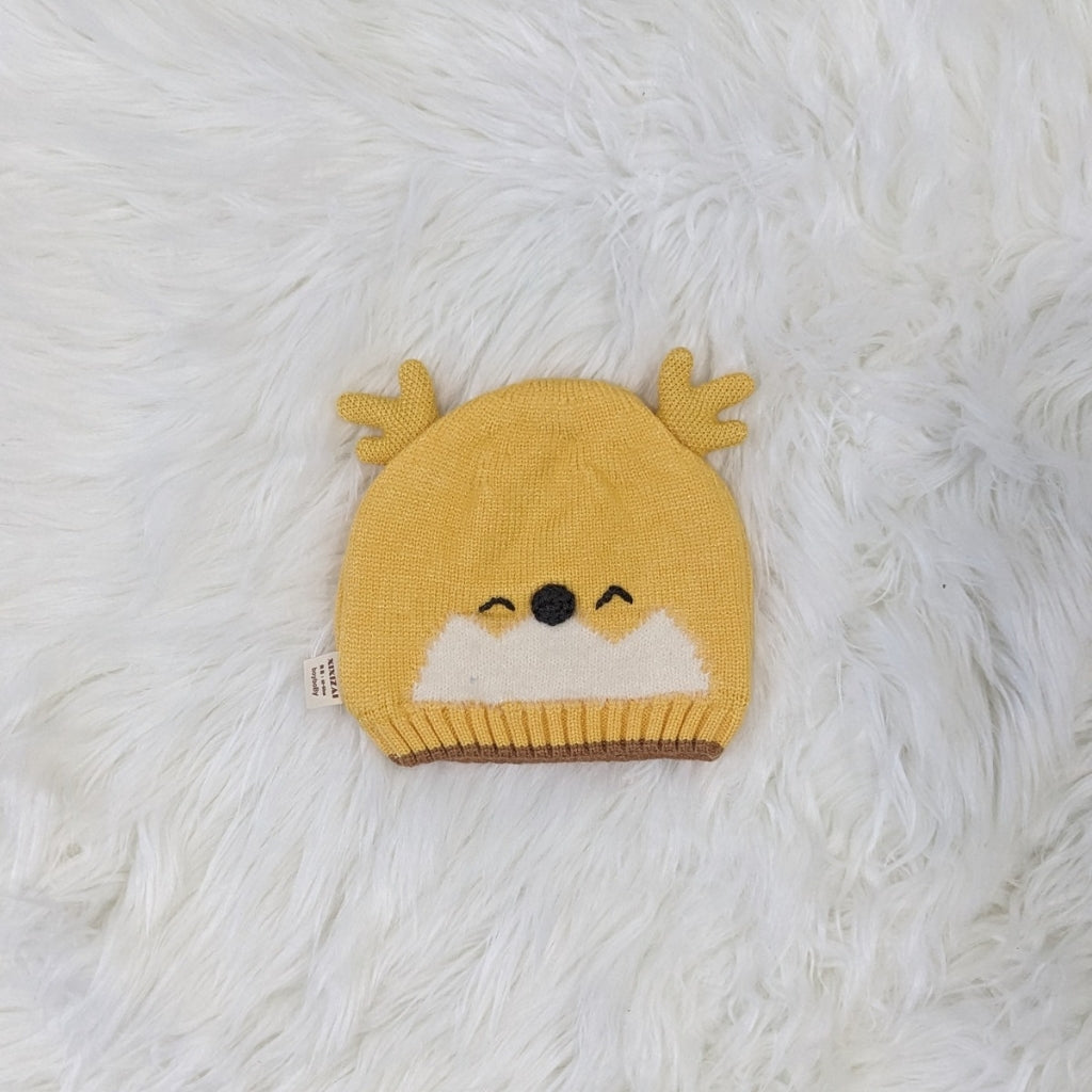 Knitted Deer Design Baby Winter Cap