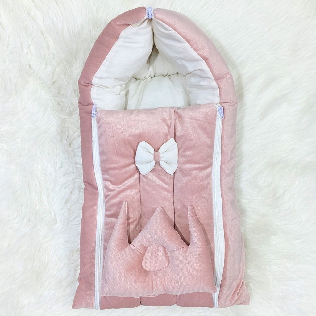 Premium Velvet Carry Nest - Textured Baby Pink