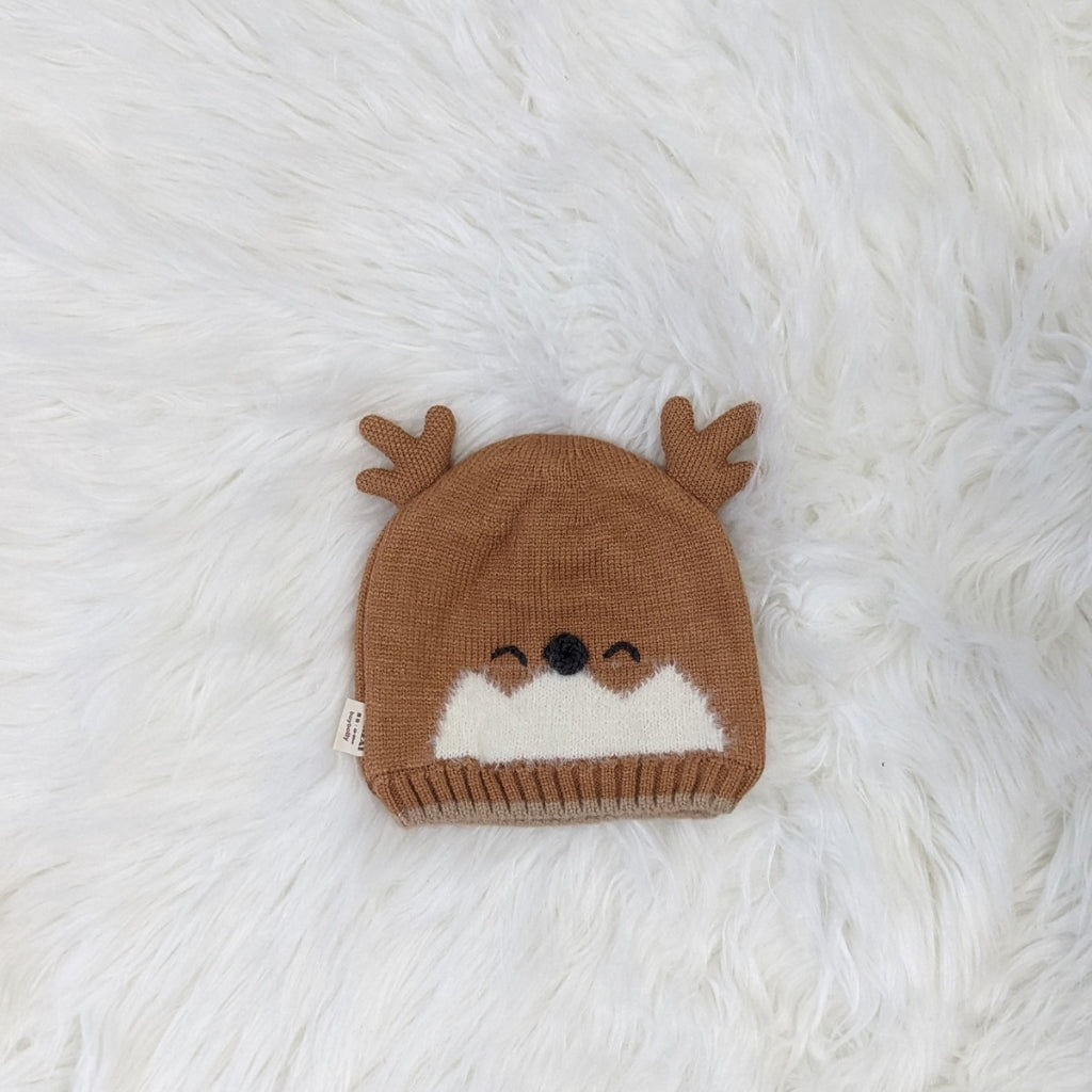 Knitted Deer Design Baby Winter Cap