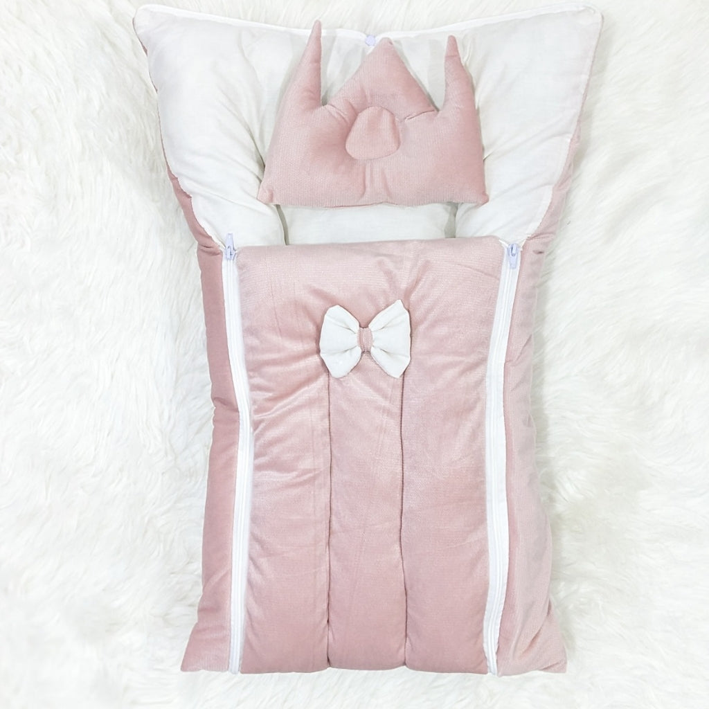 Premium Velvet Carry Nest - Textured Baby Pink