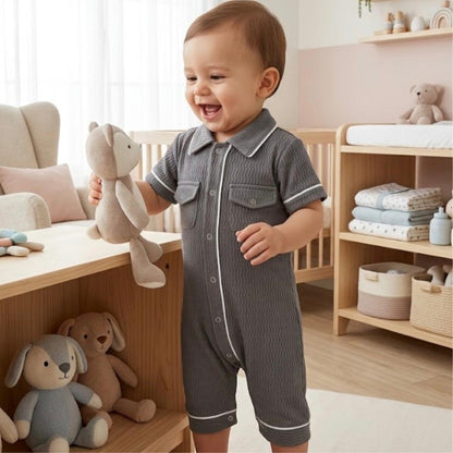 Premium Polo Style Baby Romper – Gray