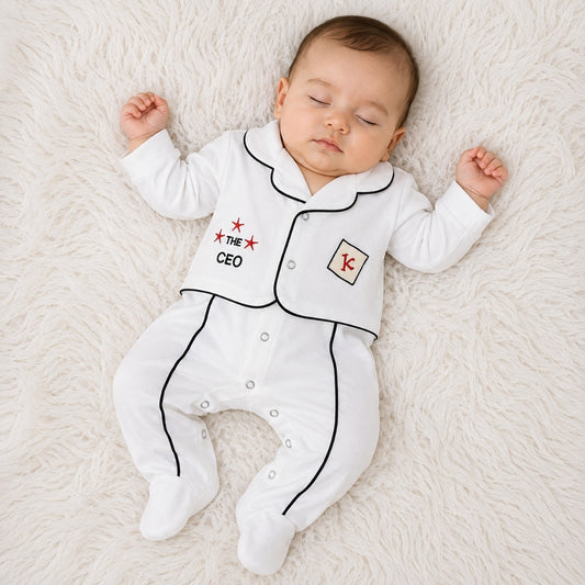 Premium Baby Full Body Romper - Formal Theme | White