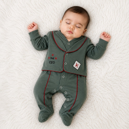 Premium Baby Full Body Romper - Formal Theme | Green