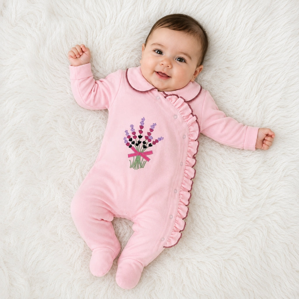 Premium Baby Full Body Romper - Flora Theme | Pink
