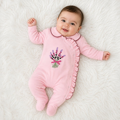 Premium Baby Full Body Romper - Flora Theme | Pink