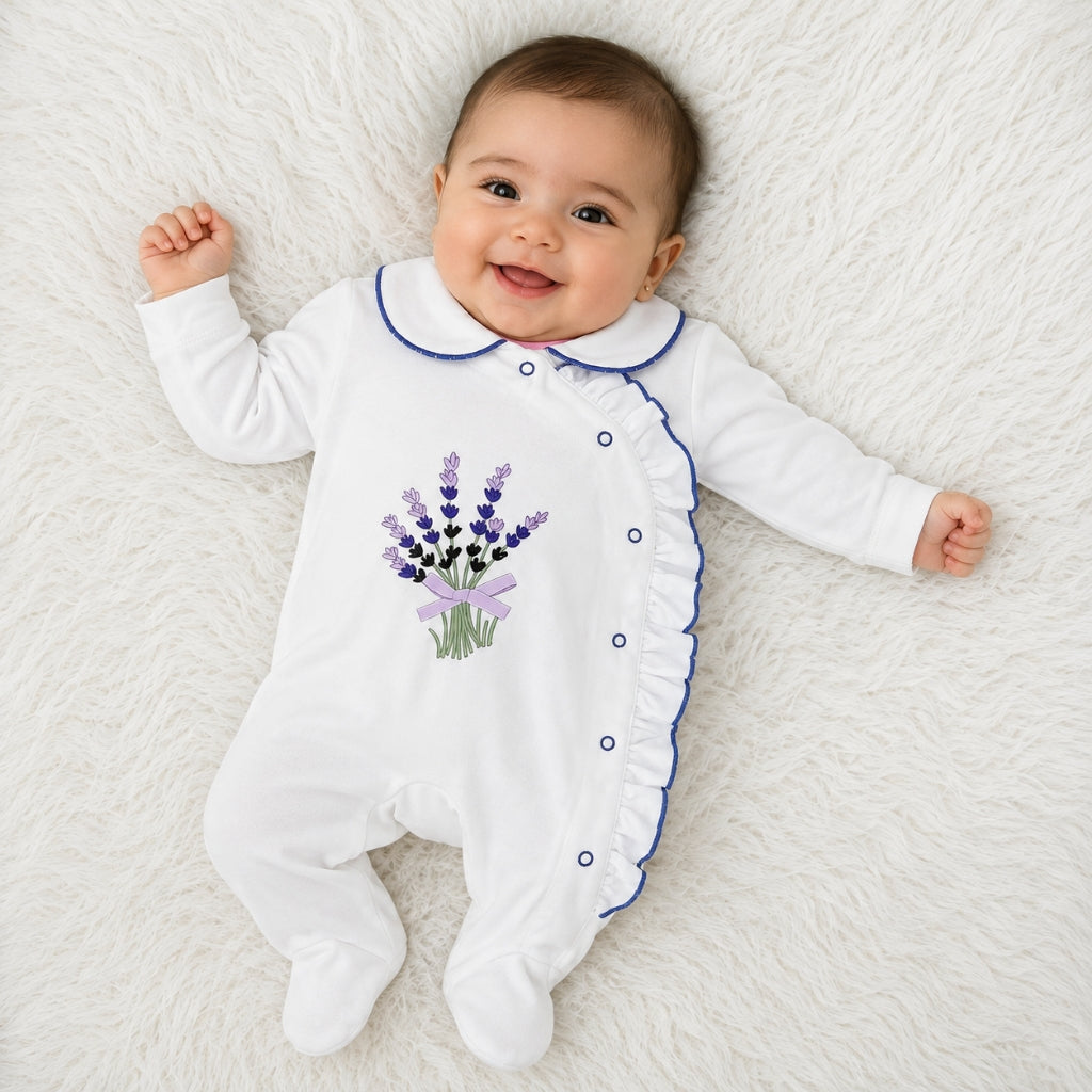 Premium Baby Full Body Romper - Flora Theme | White
