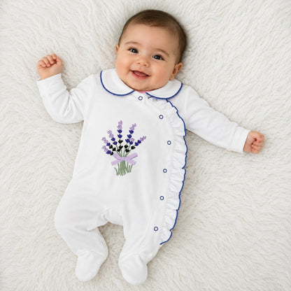 Premium Baby Full Body Romper - Flora Theme | White