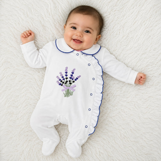 Premium Baby Full Body Romper - Floral Theme | White
