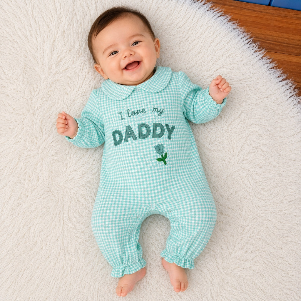 Premium Baby Full Body Romper - I Love My Daddy Theme | Aqua Mint